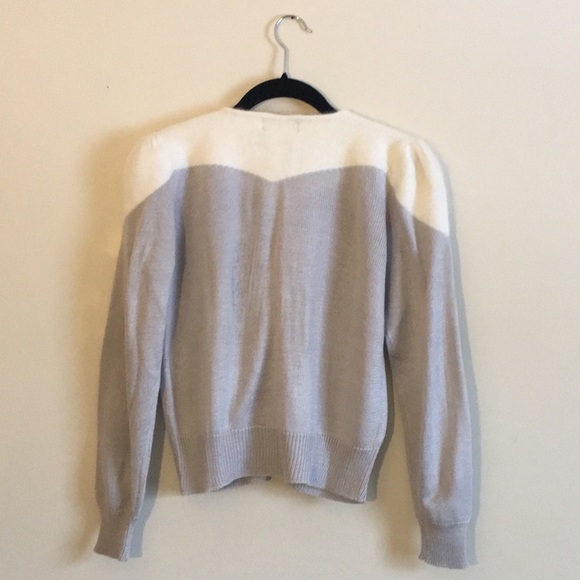 Vintage Fedora Cream & Grey Lambswool & Angora Cardigan w/Pearl Button Details - Picture 4 of 7